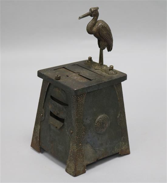 A copper Arts and Crafts cigarette dispenser, possibly Liberty & Co